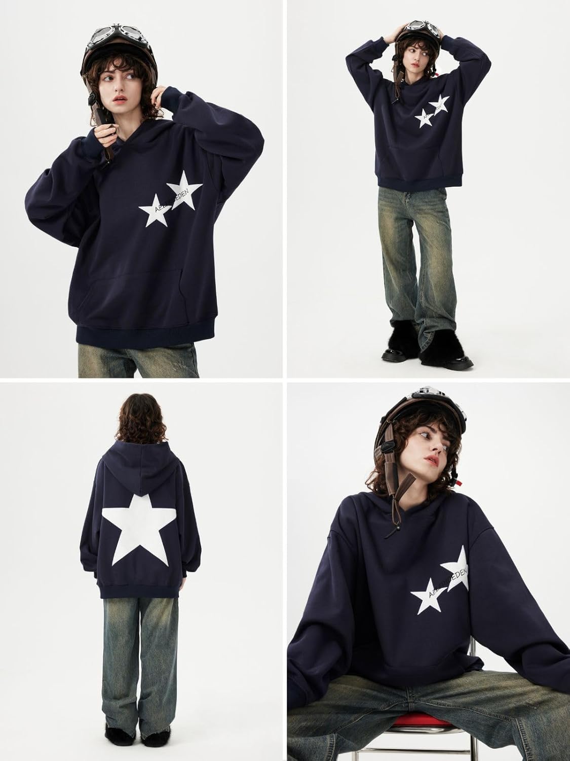 Aelfric Eden Star Hoodies Y2k Oversized Graphic Hoodies Aesthetic 90s Crewneck Sweatshirt Long Sleeve Pullover Tops