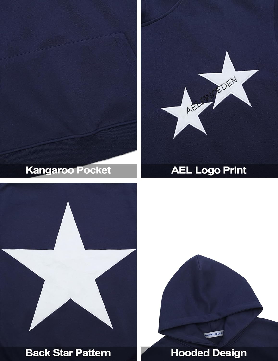 Aelfric Eden Star Hoodies Y2k Oversized Graphic Hoodies Aesthetic 90s Crewneck Sweatshirt Long Sleeve Pullover Tops