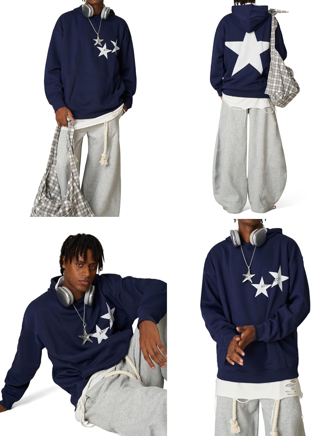 Aelfric Eden Star Hoodies Y2k Oversized Graphic Hoodies Aesthetic 90s Crewneck Sweatshirt Long Sleeve Pullover Tops