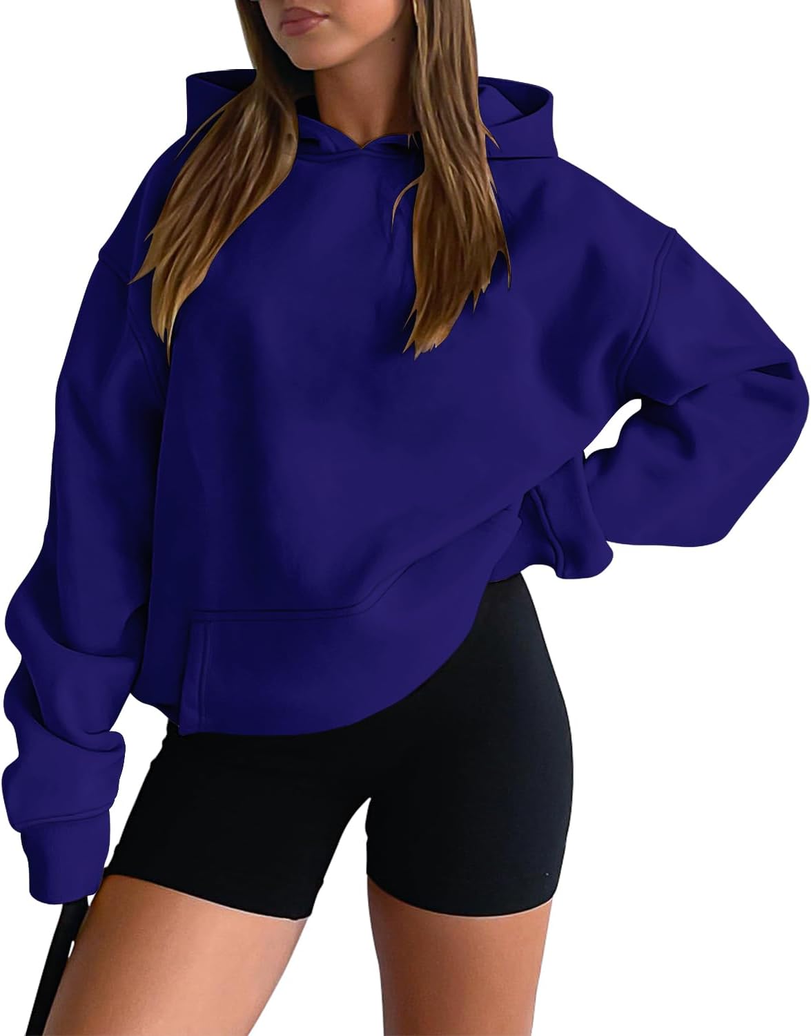 onlypuff Women Hoodies Casual Pullover Long Sleeve Sweatshirt Kangaroo Pocket Drop Shoulder Sweater