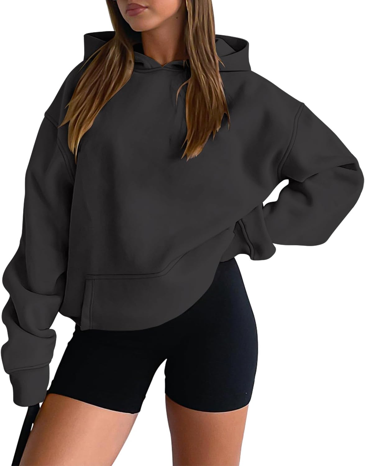 onlypuff Women Hoodies Casual Pullover Long Sleeve Sweatshirt Kangaroo Pocket Drop Shoulder Sweater