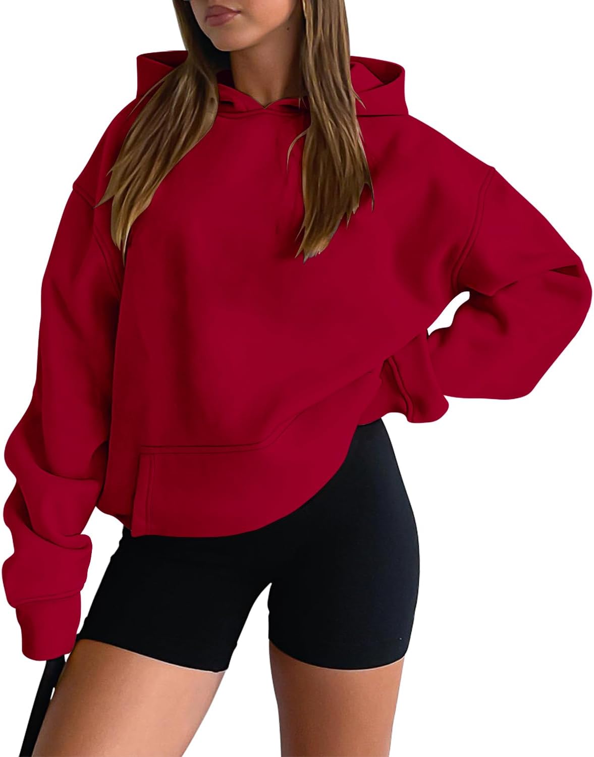 onlypuff Women Hoodies Casual Pullover Long Sleeve Sweatshirt Kangaroo Pocket Drop Shoulder Sweater