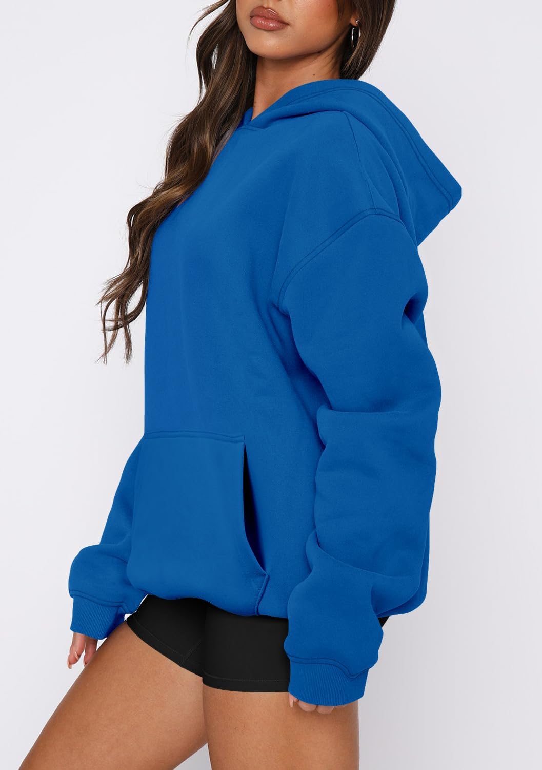 onlypuff Women Hoodies Casual Pullover Long Sleeve Sweatshirt Kangaroo Pocket Drop Shoulder Sweater