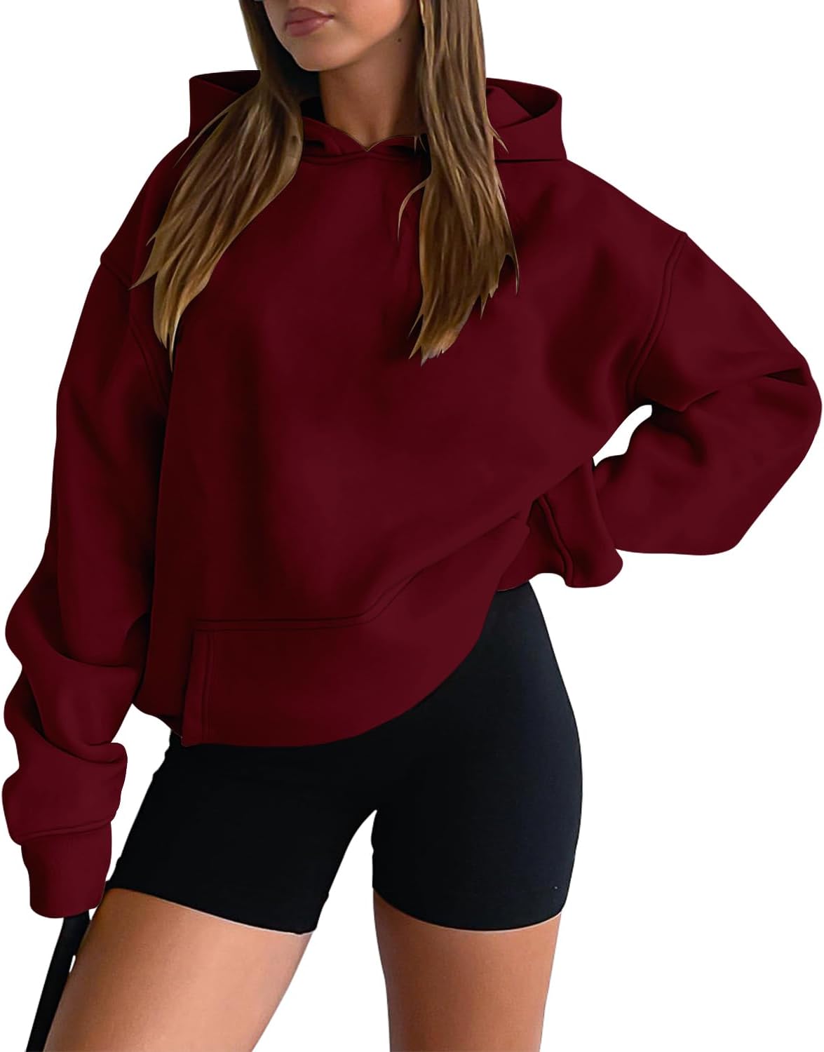 onlypuff Women Hoodies Casual Pullover Long Sleeve Sweatshirt Kangaroo Pocket Drop Shoulder Sweater