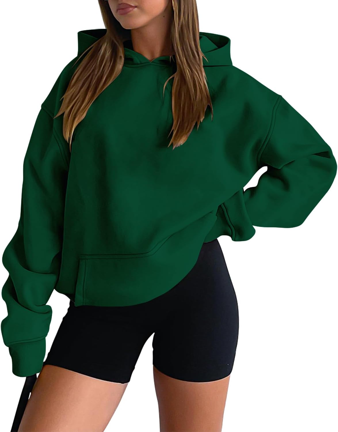 onlypuff Women Hoodies Casual Pullover Long Sleeve Sweatshirt Kangaroo Pocket Drop Shoulder Sweater