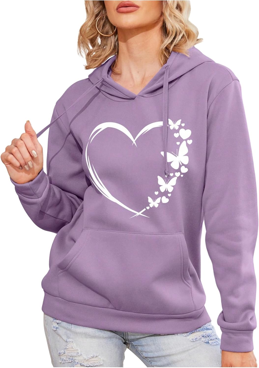 SOLY HUX Women's Graphic Hoodies Heart Print Drawstring Long Sleeve Pocket Sweatshirt Pullover Tops