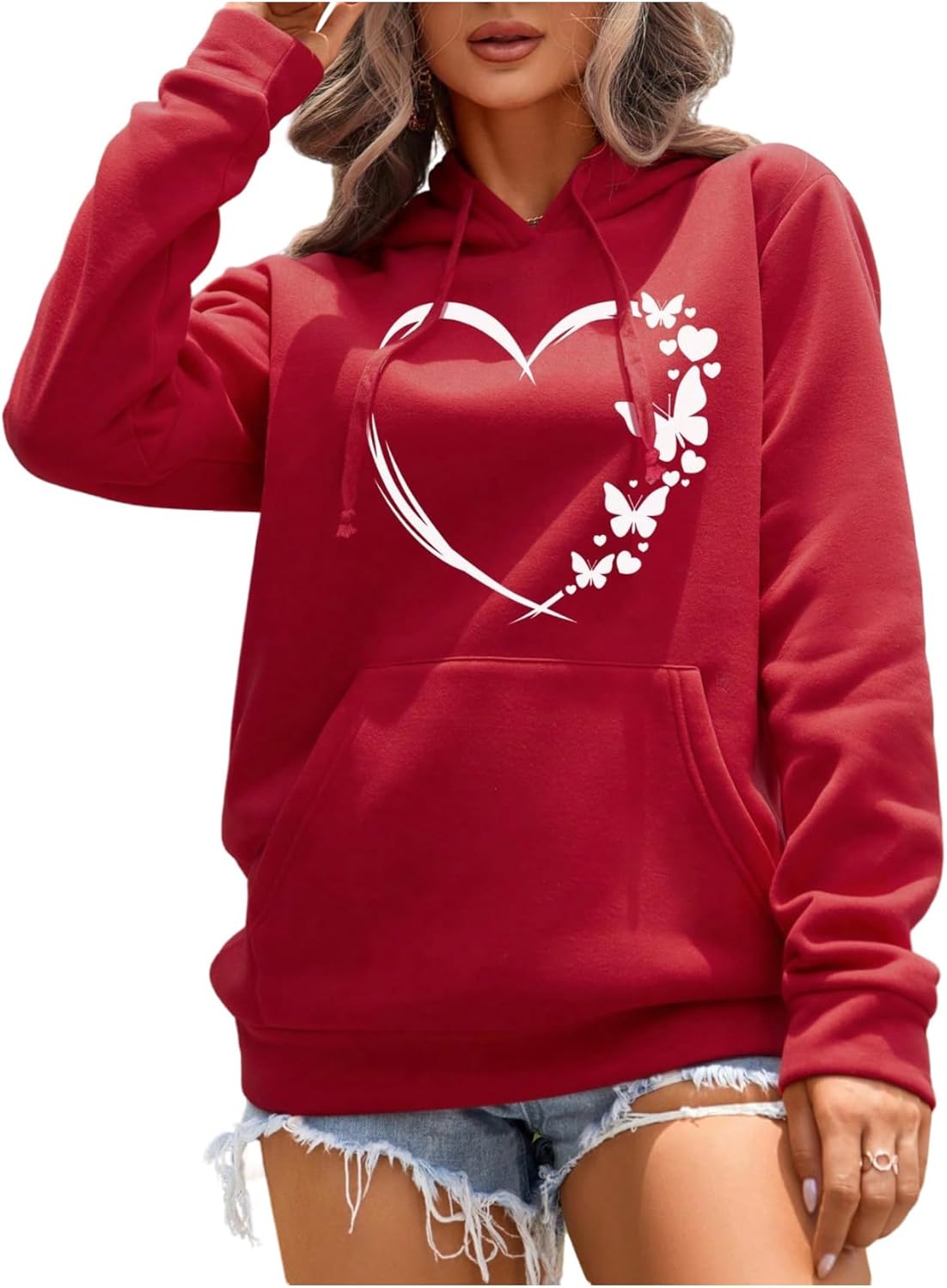 SOLY HUX Women's Graphic Hoodies Heart Print Drawstring Long Sleeve Pocket Sweatshirt Pullover Tops