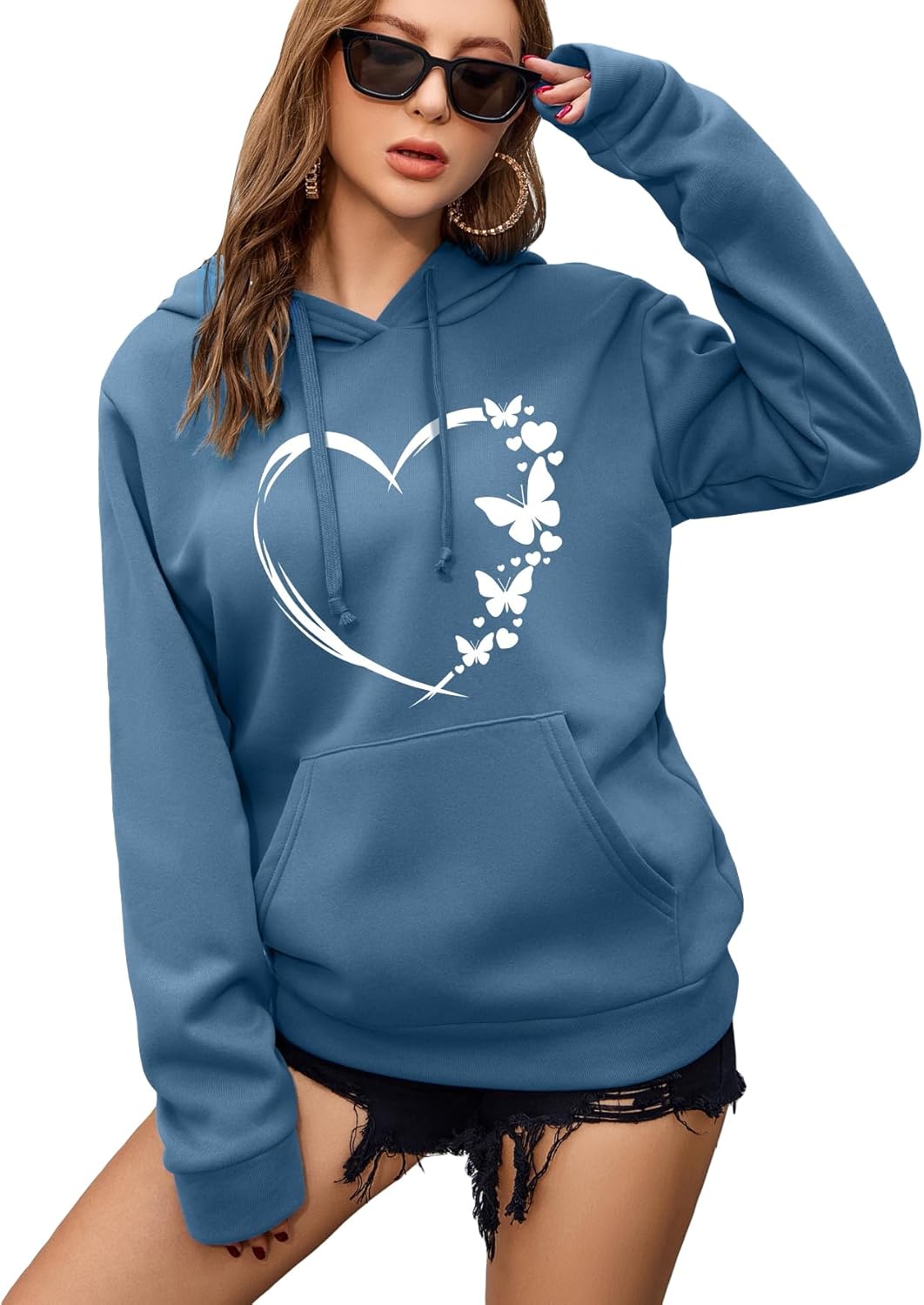 SOLY HUX Women's Graphic Hoodies Heart Print Drawstring Long Sleeve Pocket Sweatshirt Pullover Tops