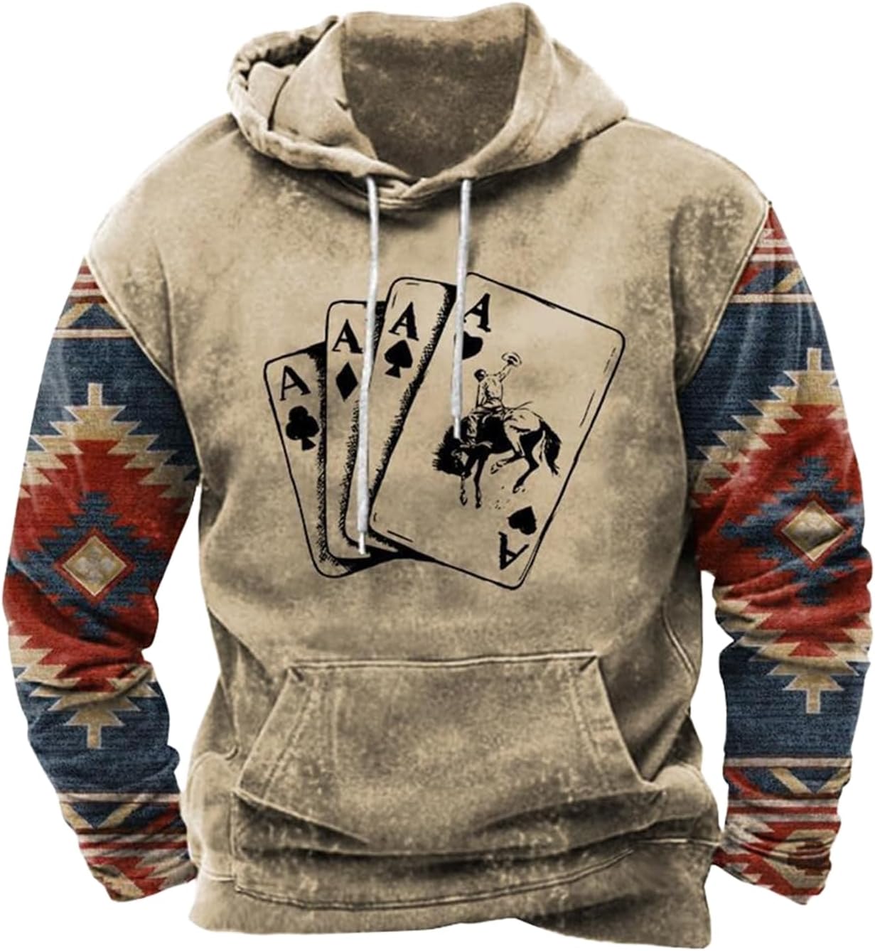 Zhyaj Western Hoodie for Men Aztec Cowboy Printed Drawstring Pullover Hooded Sweatshirt Mens Comfy Fleece Sweatshirt