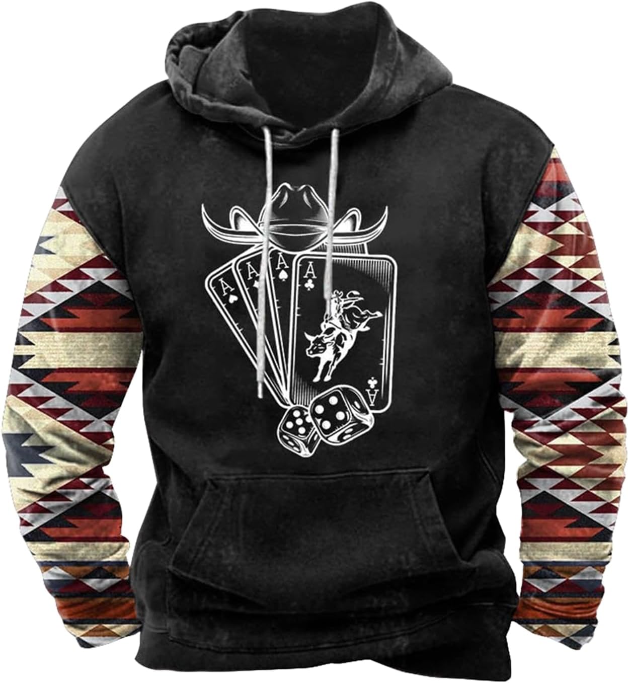 Zhyaj Western Hoodie for Men Aztec Cowboy Printed Drawstring Pullover Hooded Sweatshirt Mens Comfy Fleece Sweatshirt