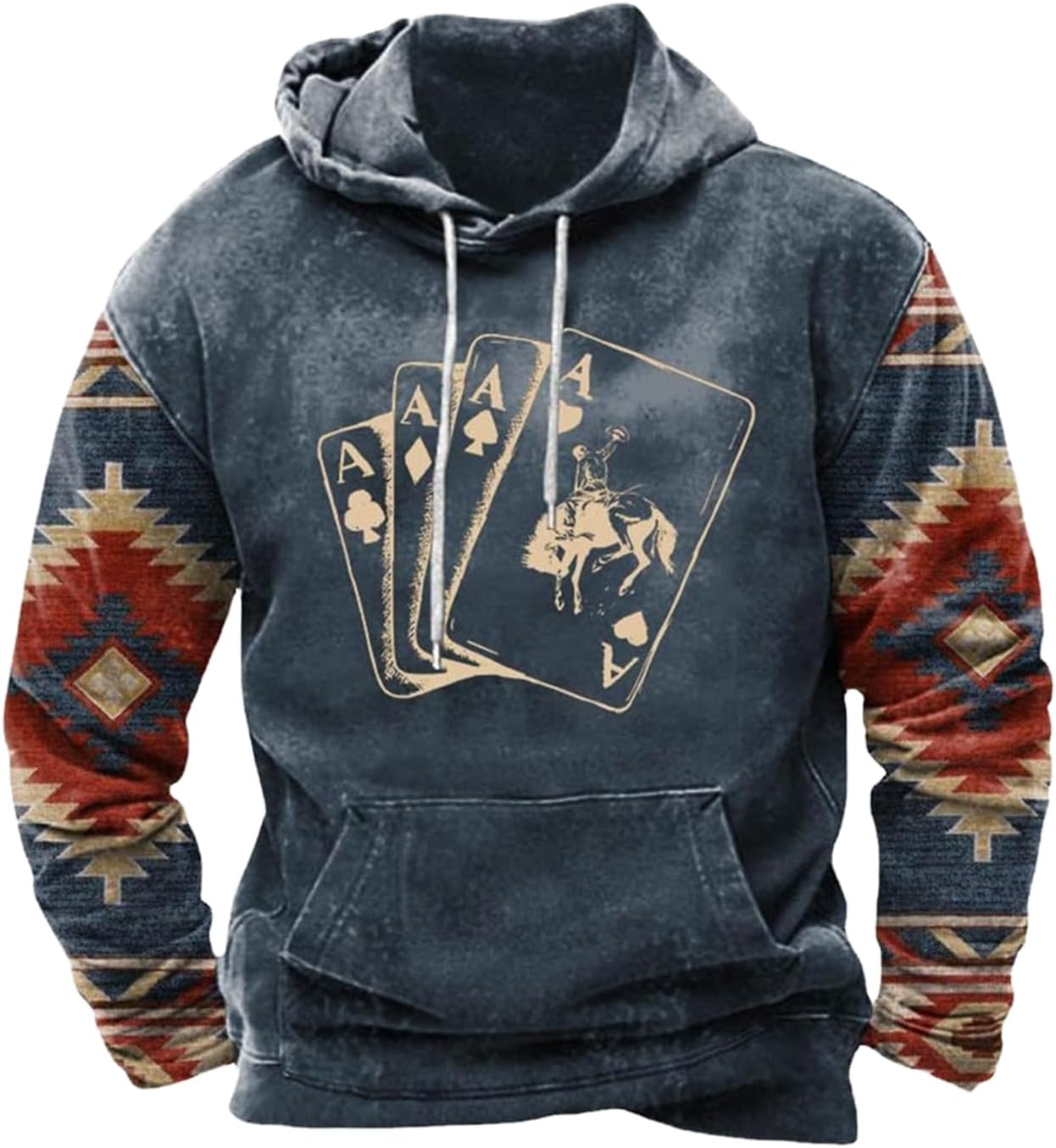 Zhyaj Western Hoodie for Men Aztec Cowboy Printed Drawstring Pullover Hooded Sweatshirt Mens Comfy Fleece Sweatshirt