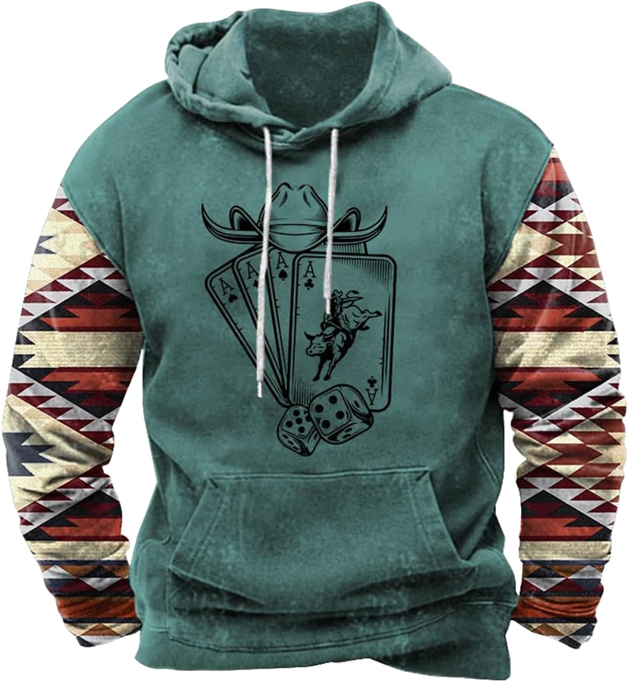 Zhyaj Western Hoodie for Men Aztec Cowboy Printed Drawstring Pullover Hooded Sweatshirt Mens Comfy Fleece Sweatshirt