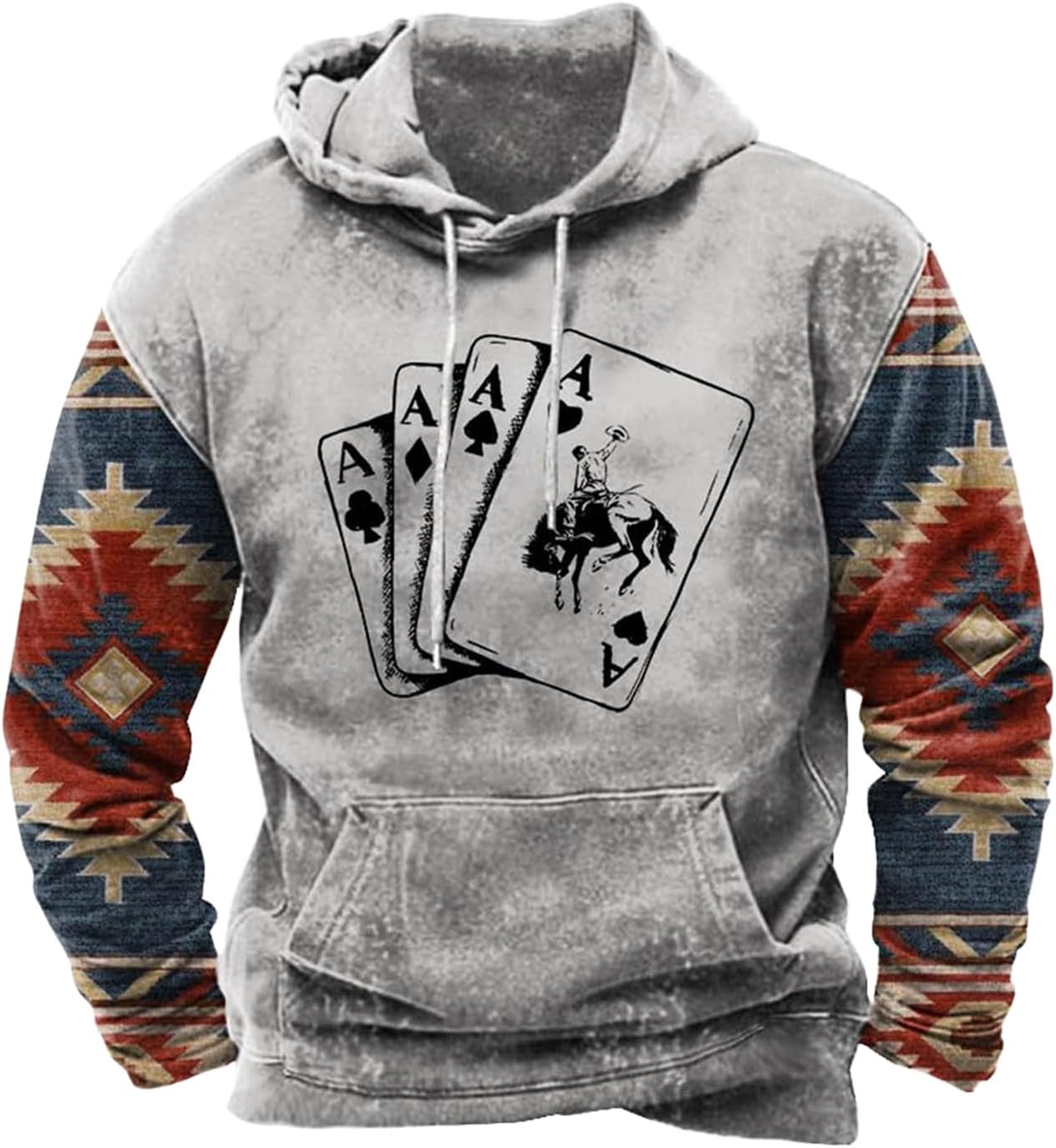 Zhyaj Western Hoodie for Men Aztec Cowboy Printed Drawstring Pullover Hooded Sweatshirt Mens Comfy Fleece Sweatshirt