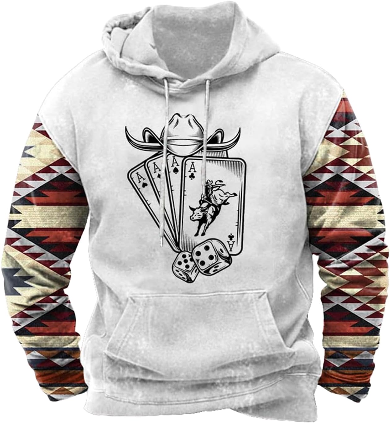 Zhyaj Western Hoodie for Men Aztec Cowboy Printed Drawstring Pullover Hooded Sweatshirt Mens Comfy Fleece Sweatshirt
