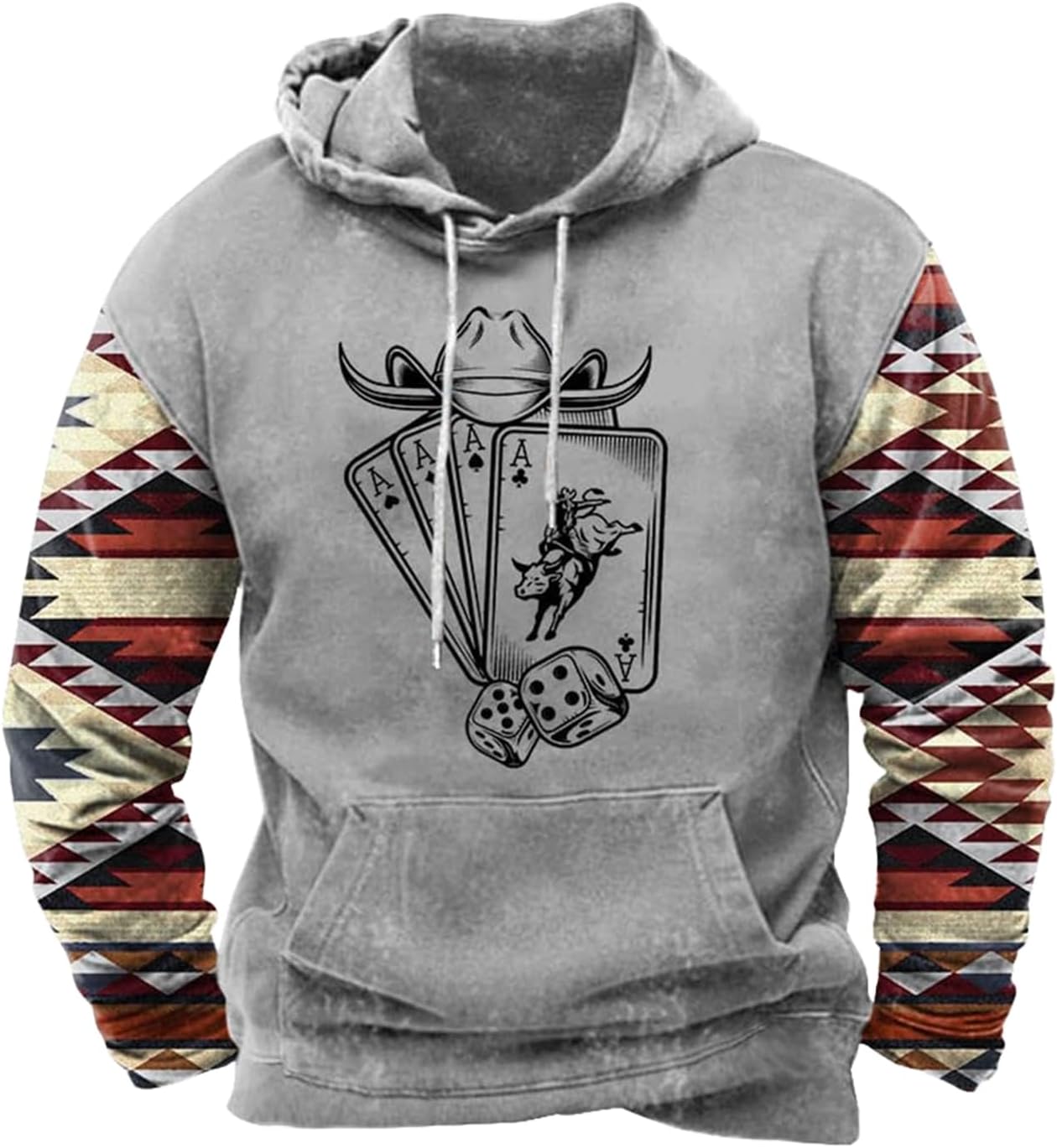 Zhyaj Western Hoodie for Men Aztec Cowboy Printed Drawstring Pullover Hooded Sweatshirt Mens Comfy Fleece Sweatshirt