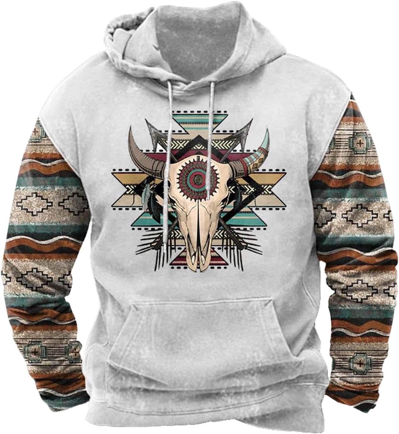 Zhyaj Western Hoodie for Men Aztec Cowboy Printed Drawstring Pullover Hooded Sweatshirt Mens Comfy Fleece Sweatshirt