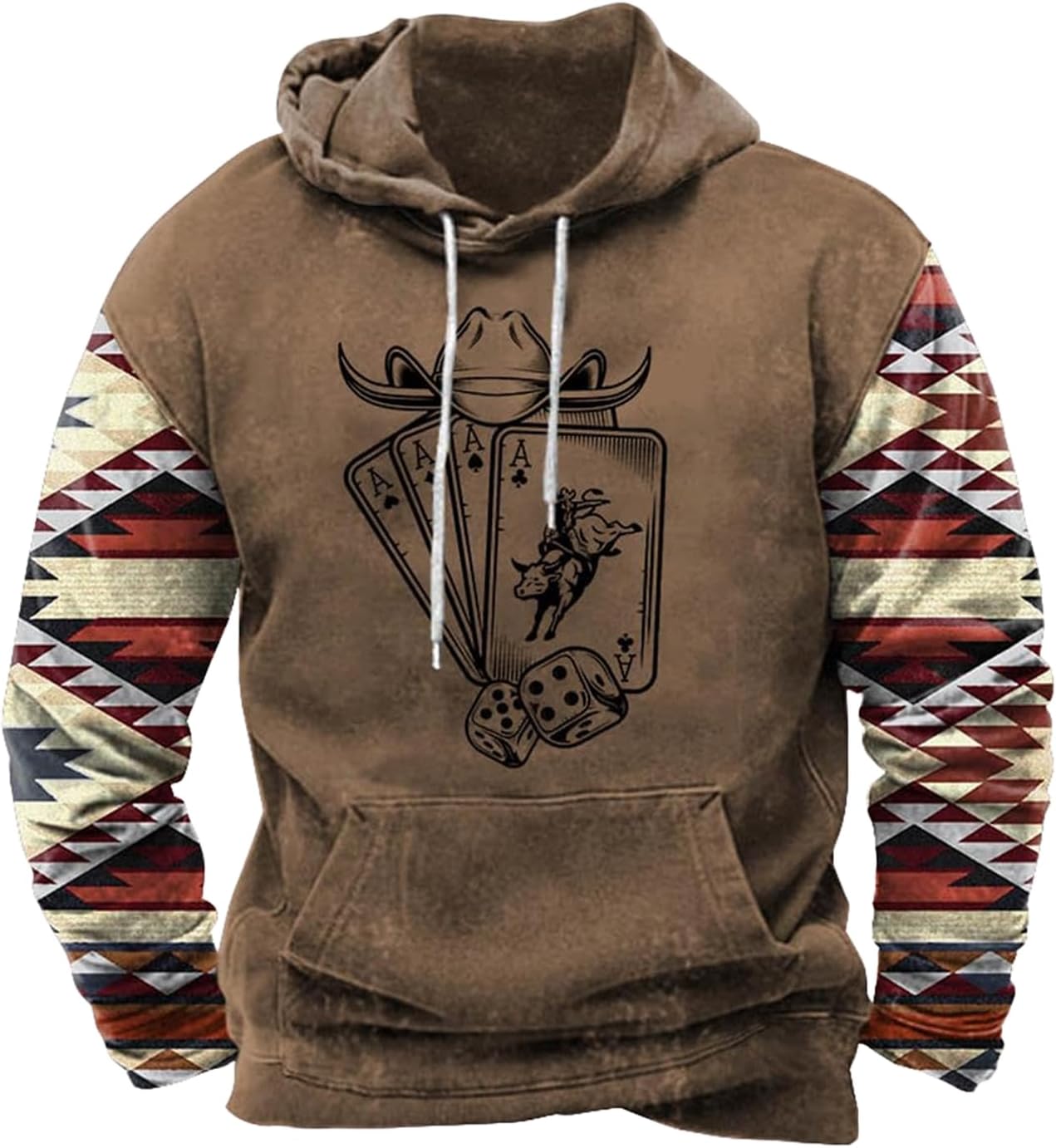 Zhyaj Western Hoodie for Men Aztec Cowboy Printed Drawstring Pullover Hooded Sweatshirt Mens Comfy Fleece Sweatshirt