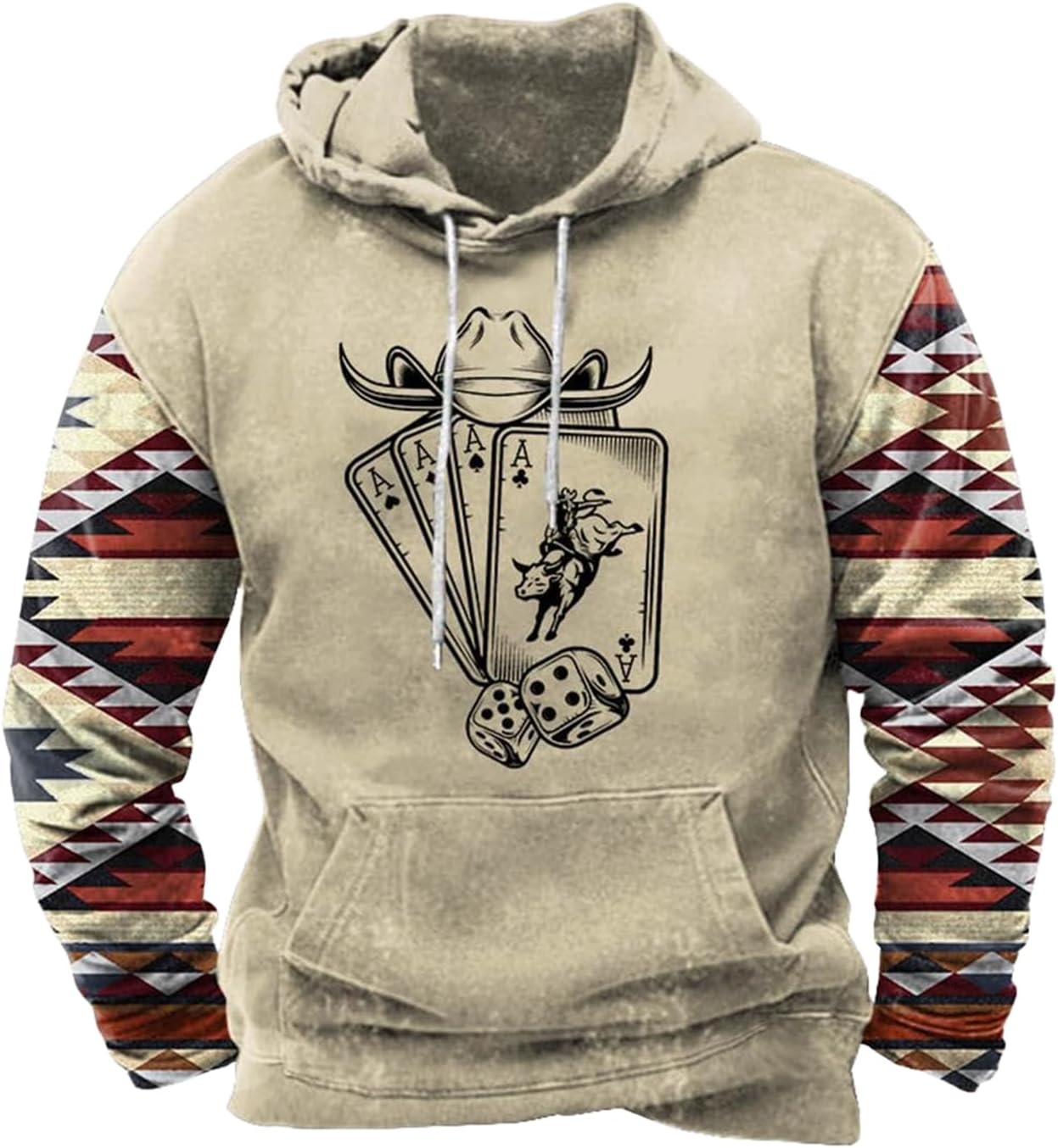 Zhyaj Western Hoodie for Men Aztec Cowboy Printed Drawstring Pullover Hooded Sweatshirt Mens Comfy Fleece Sweatshirt