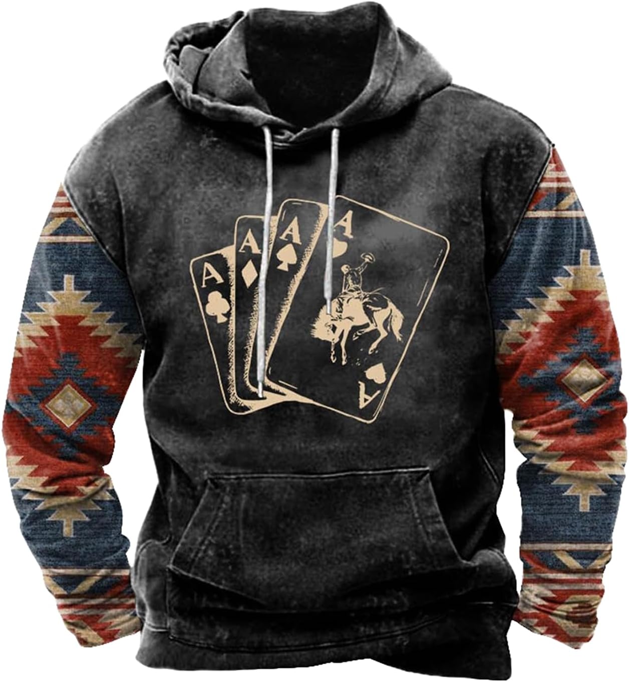 Zhyaj Western Hoodie for Men Aztec Cowboy Printed Drawstring Pullover Hooded Sweatshirt Mens Comfy Fleece Sweatshirt